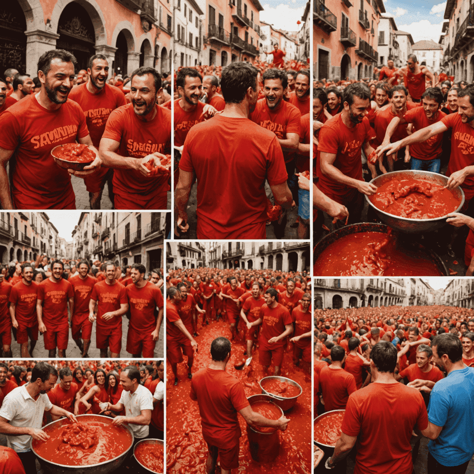 Collage de imágenes que muestran diferentes festivales españoles como La Tomatina y San Fermín, ilustrando la diversidad cultural del país